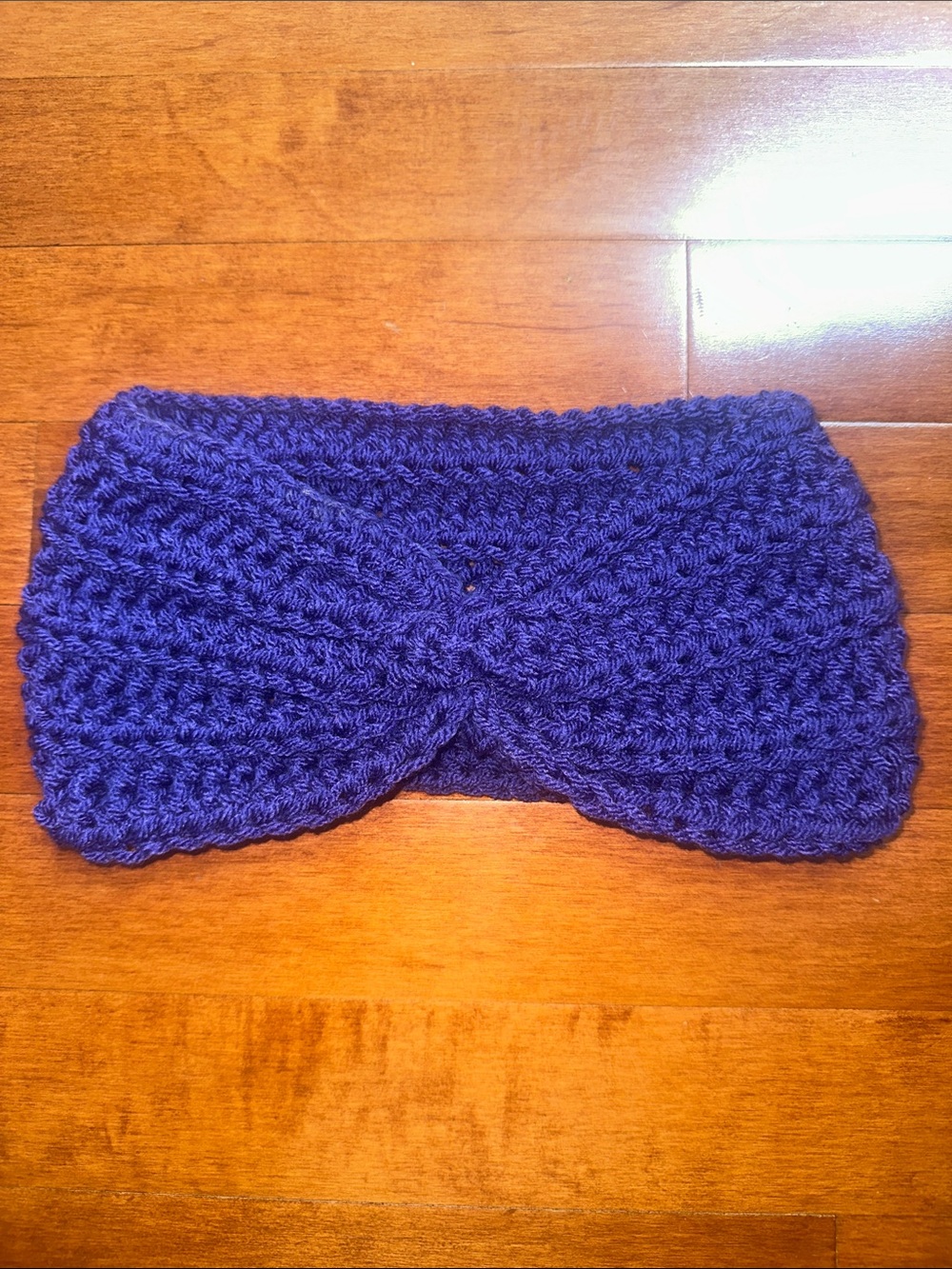 Purple Knit Crocheted Twist Headband Ear Warmer
